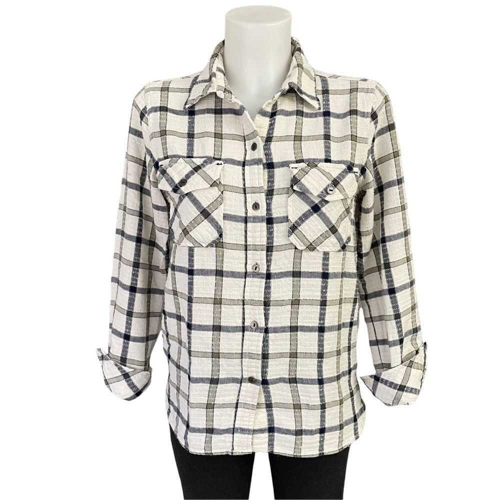 CURRENT ELLIOTT PLAID CHECKERED BUTTON DOWN COLLARED LONGSLEEVE FLANNEL TOP SZ 1
